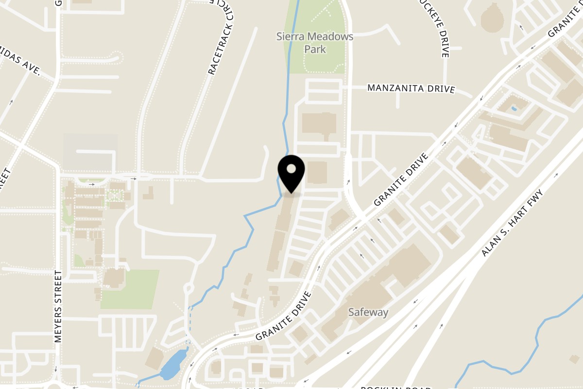 Map showing the location of Biryani & Chaat – North & South Indian on 4800 Granite Dr b11 in Rocklin
